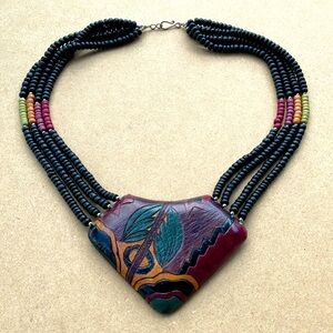 Leather and Wood Statement Necklace